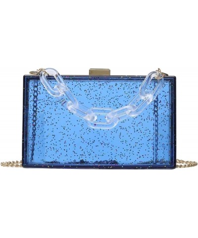 Acrylic Transparent Box Bag Tote Bag Long Chain Shoulder Bag Fashion PVC Women's Designer Bag Chain Square Bag Blue $33.37 Totes