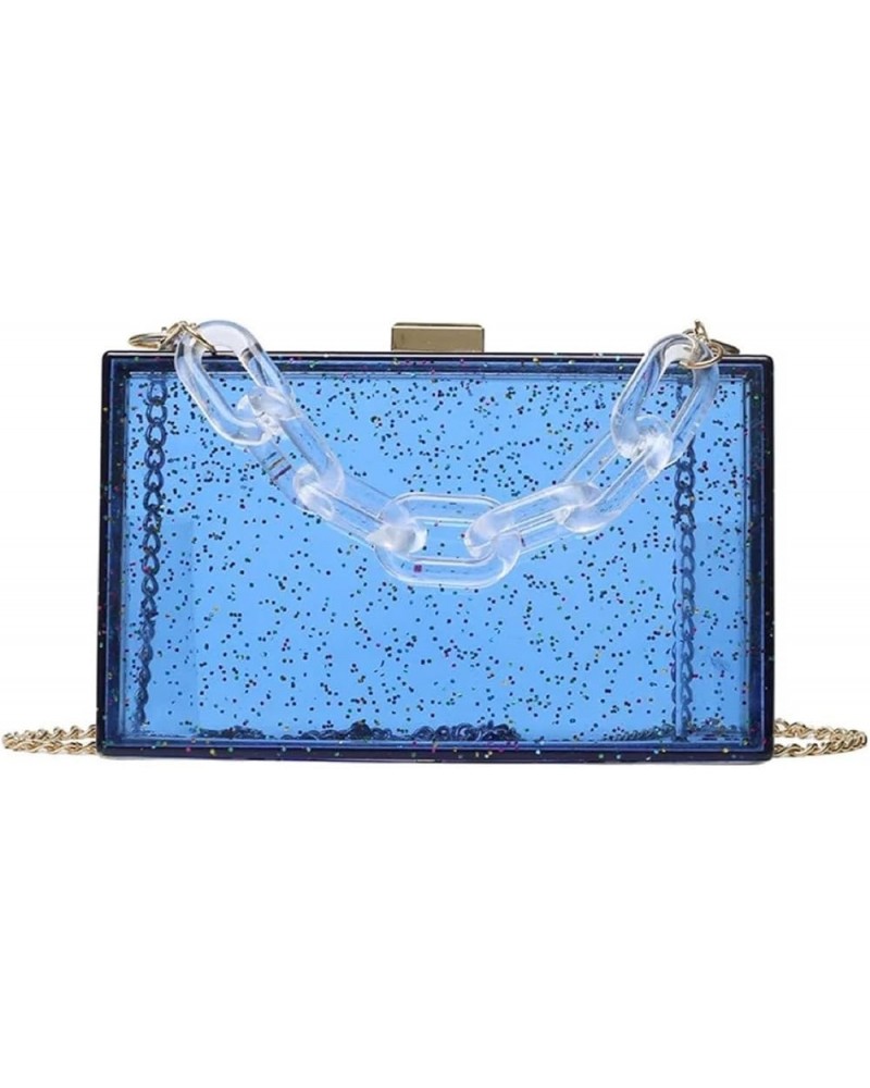 Acrylic Transparent Box Bag Tote Bag Long Chain Shoulder Bag Fashion PVC Women's Designer Bag Chain Square Bag Blue $33.37 Totes