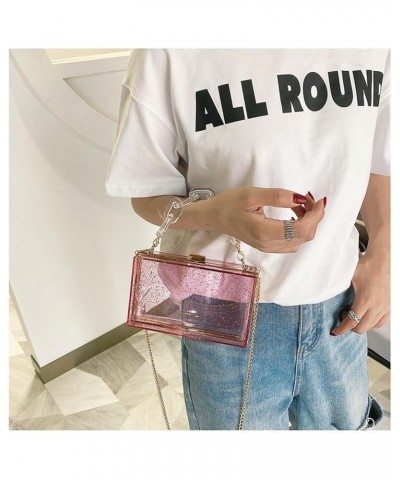 Acrylic Transparent Box Bag Tote Bag Long Chain Shoulder Bag Fashion PVC Women's Designer Bag Chain Square Bag Blue $33.37 Totes