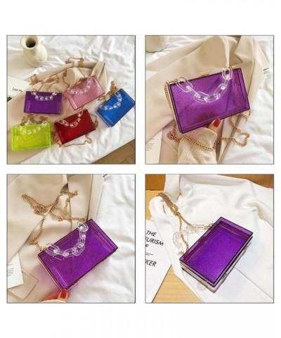 Acrylic Transparent Box Bag Tote Bag Long Chain Shoulder Bag Fashion PVC Women's Designer Bag Chain Square Bag Blue $33.37 Totes