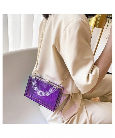 Acrylic Transparent Box Bag Tote Bag Long Chain Shoulder Bag Fashion PVC Women's Designer Bag Chain Square Bag Blue $33.37 Totes