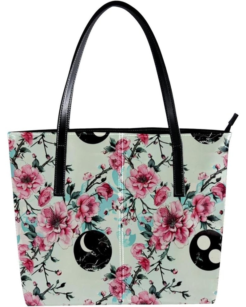 Tote Bag for Women, Large Tote Bag, Tote Bag with Zipper, Yin Yang Gossip Pink Rose Flower, Womens Tote Bag Design 7453 $22.3...