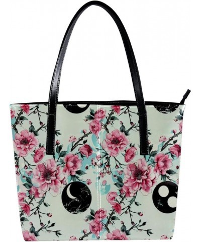 Tote Bag for Women, Large Tote Bag, Tote Bag with Zipper, Yin Yang Gossip Pink Rose Flower, Womens Tote Bag Design 7453 $22.3...