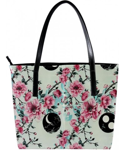 Tote Bag for Women, Large Tote Bag, Tote Bag with Zipper, Yin Yang Gossip Pink Rose Flower, Womens Tote Bag Design 7453 $22.3...