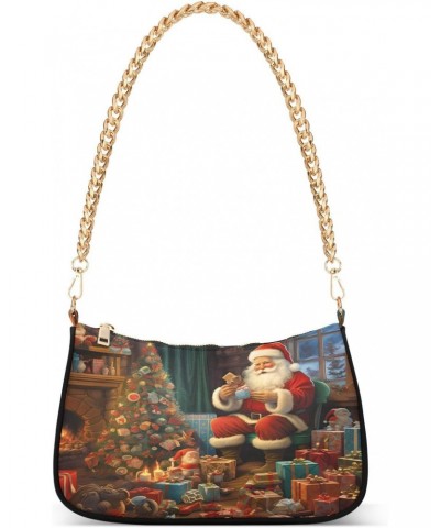 Merry Christmas Santa Claus Gift Stylish Small Chain Shoulder Bag for Women Travel Hobo Tote Handbag Clutch Purse with Zipper...