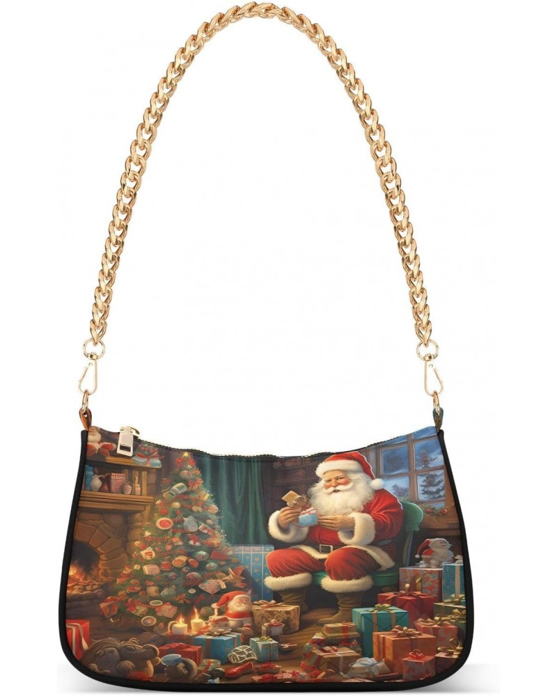 Merry Christmas Santa Claus Gift Stylish Small Chain Shoulder Bag for Women Travel Hobo Tote Handbag Clutch Purse with Zipper...