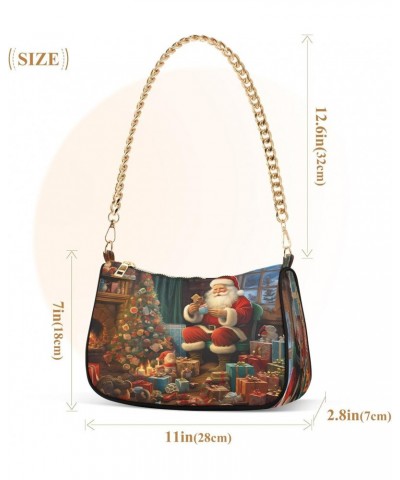 Merry Christmas Santa Claus Gift Stylish Small Chain Shoulder Bag for Women Travel Hobo Tote Handbag Clutch Purse with Zipper...