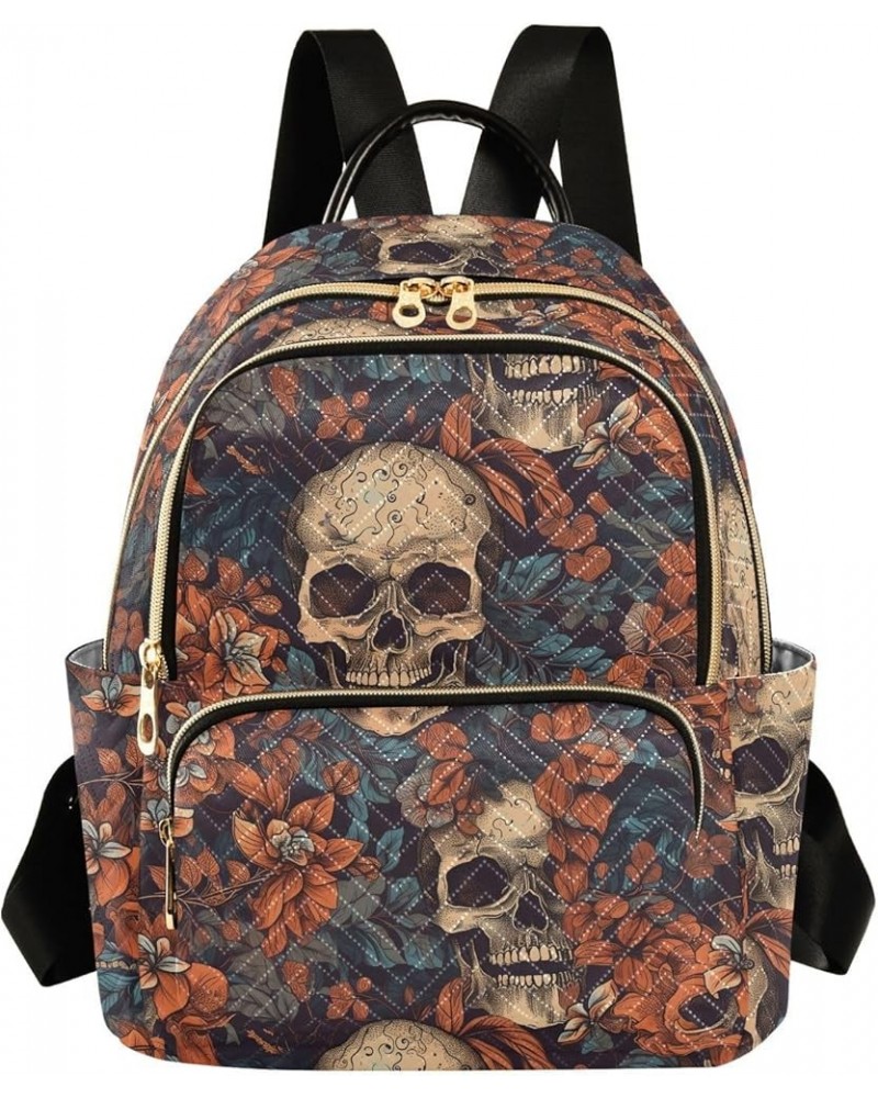 Medium Fashion Backpack for Women Art Leaves Skull Print Ladies Travel Daypack Aesthetic Shoulder Bag 11.4×6.1×14.1 IN $15.12...