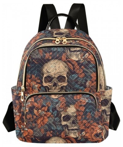 Medium Fashion Backpack for Women Art Leaves Skull Print Ladies Travel Daypack Aesthetic Shoulder Bag 11.4×6.1×14.1 IN $15.12...