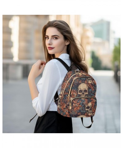 Medium Fashion Backpack for Women Art Leaves Skull Print Ladies Travel Daypack Aesthetic Shoulder Bag 11.4×6.1×14.1 IN $15.12...