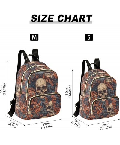 Medium Fashion Backpack for Women Art Leaves Skull Print Ladies Travel Daypack Aesthetic Shoulder Bag 11.4×6.1×14.1 IN $15.12...