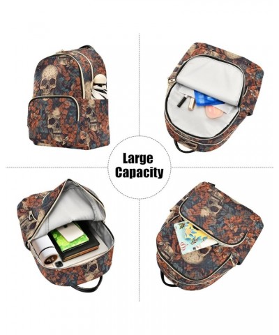 Medium Fashion Backpack for Women Art Leaves Skull Print Ladies Travel Daypack Aesthetic Shoulder Bag 11.4×6.1×14.1 IN $15.12...