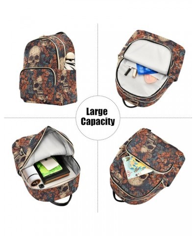 Medium Fashion Backpack for Women Art Leaves Skull Print Ladies Travel Daypack Aesthetic Shoulder Bag 11.4×6.1×14.1 IN $15.12...