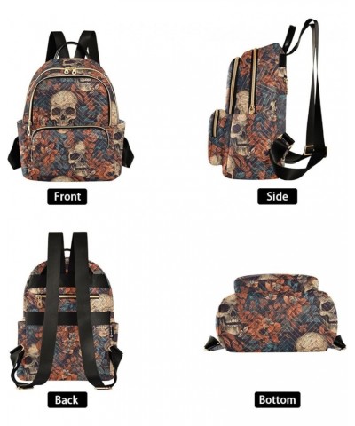 Medium Fashion Backpack for Women Art Leaves Skull Print Ladies Travel Daypack Aesthetic Shoulder Bag 11.4×6.1×14.1 IN $15.12...