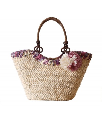 Lady Fresh Straw Bag Flower Shoulder Bag Vacation Travel Beach Bag Purple $26.09 Clutches