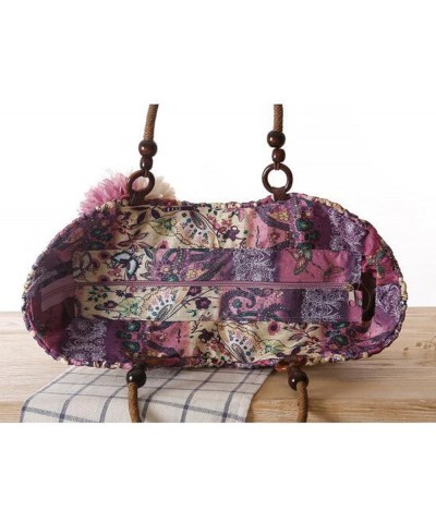 Lady Fresh Straw Bag Flower Shoulder Bag Vacation Travel Beach Bag Purple $26.09 Clutches