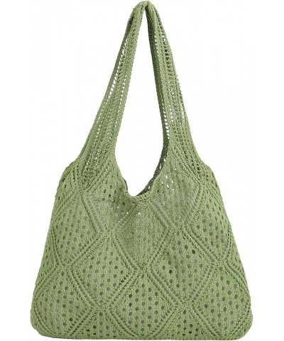 Crochet Mesh Beach Tote Bag Shoulder Bag Handbags Knitting Hollow Summer Bag Hobo Bag Aesthetic for Women B-green $9.49 Totes