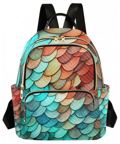 Colorful Fish Scales Fashion Backpack Purse for Women, Casual Daypacks, Ladies Gift for Traveling Hiking Multicolor Medium $1...