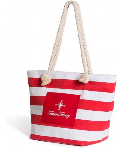 Heavy Canvas Striped Beach Bag with Rope Handle Multi Sizes Red $13.80 Totes