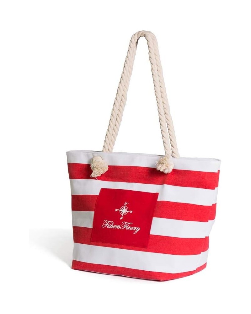 Heavy Canvas Striped Beach Bag with Rope Handle Multi Sizes Red $13.80 Totes