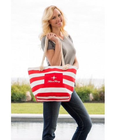 Heavy Canvas Striped Beach Bag with Rope Handle Multi Sizes Red $13.80 Totes