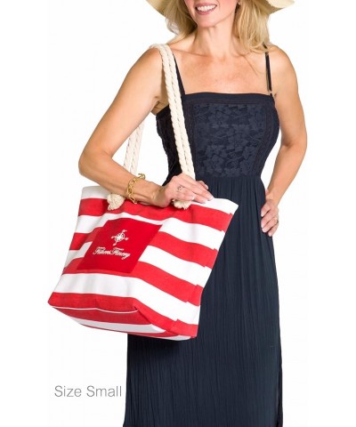 Heavy Canvas Striped Beach Bag with Rope Handle Multi Sizes Red $13.80 Totes