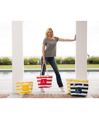 Heavy Canvas Striped Beach Bag with Rope Handle Multi Sizes Red $13.80 Totes