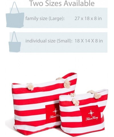 Heavy Canvas Striped Beach Bag with Rope Handle Multi Sizes Red $13.80 Totes