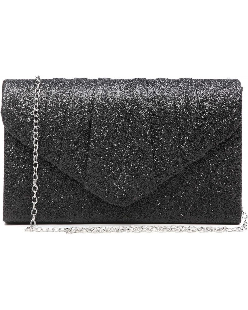 Womens Evening Bag Velvety Pleated Envelope Clutch Handbag Wedding Party Bridal Purse (Black) 2-glitter Black $27.80 Evening ...