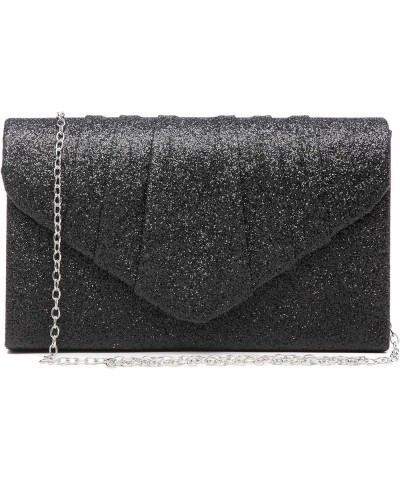 Womens Evening Bag Velvety Pleated Envelope Clutch Handbag Wedding Party Bridal Purse (Black) 2-glitter Black $27.80 Evening ...