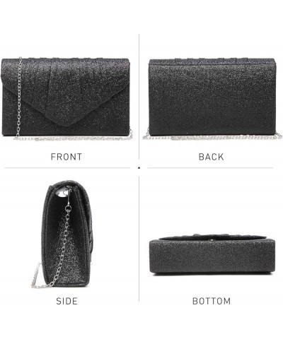 Womens Evening Bag Velvety Pleated Envelope Clutch Handbag Wedding Party Bridal Purse (Black) 2-glitter Black $27.80 Evening ...