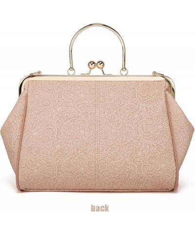 Women's Retro Handbag Kiss Lock Shoulder Purse PU Leather Tote Satchel with Lace Pink $27.64 Totes