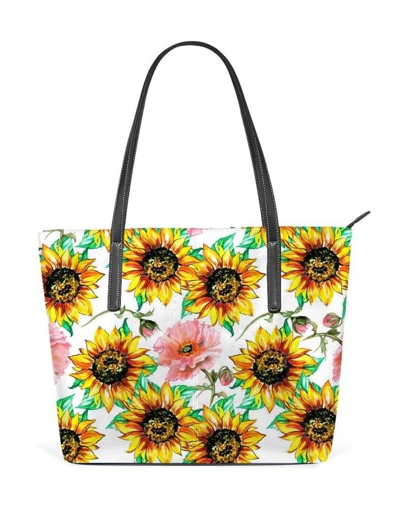 Women Hadbag Microfiber Leather Large capacity money bag 40 x 29 x 9cm Sunflowers with Poppies $19.35 Shoulder Bags