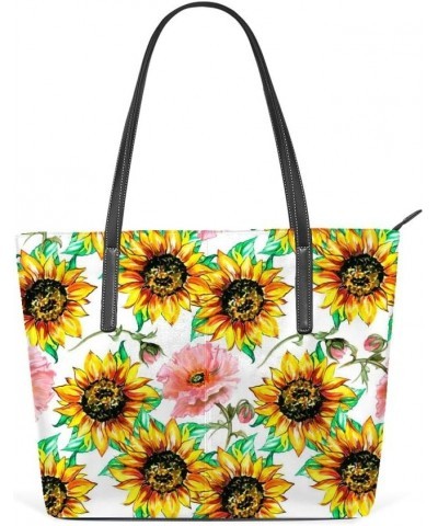 Women Hadbag Microfiber Leather Large capacity money bag 40 x 29 x 9cm Sunflowers with Poppies $19.35 Shoulder Bags