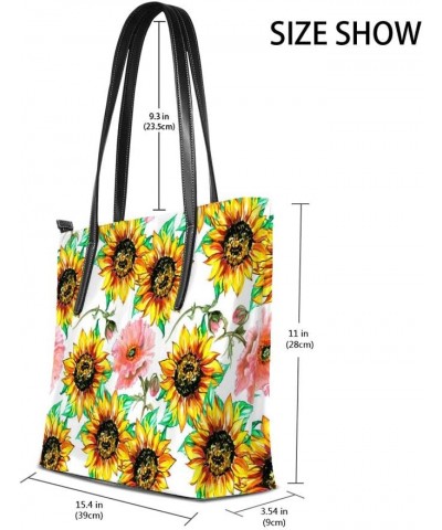 Women Hadbag Microfiber Leather Large capacity money bag 40 x 29 x 9cm Sunflowers with Poppies $19.35 Shoulder Bags