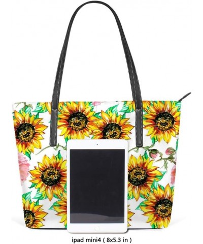 Women Hadbag Microfiber Leather Large capacity money bag 40 x 29 x 9cm Sunflowers with Poppies $19.35 Shoulder Bags