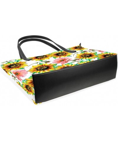 Women Hadbag Microfiber Leather Large capacity money bag 40 x 29 x 9cm Sunflowers with Poppies $19.35 Shoulder Bags