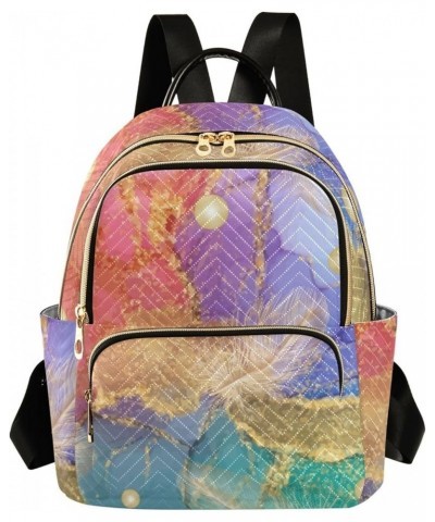 Backpack Purse for Women Colorful Golden Feathers, Mini Fashion Backpack Luxury Pearl Lightweight Casual Daypack Shoulder Bag...