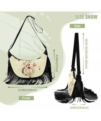 Women Fringe Tassel Cross Body Bag Colorful Heart on White Leisure Shoulder Bag Color512 $13.74 Crossbody Bags