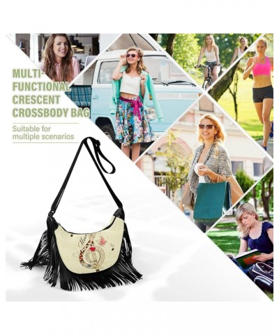 Women Fringe Tassel Cross Body Bag Colorful Heart on White Leisure Shoulder Bag Color512 $13.74 Crossbody Bags