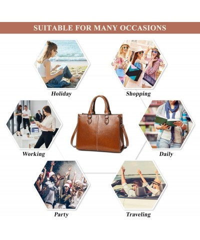 Satchel Shoulder Bags for Women Retro Genuine Leather Top Handle Purses Ladies Handbags Totes Crossbody Work Bag A / Brown $3...