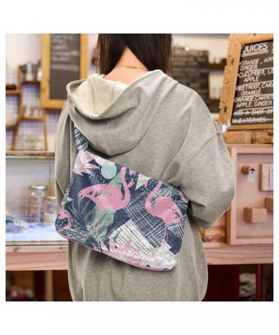 Abstract Flamingo Furry Tote Bag for Women Crossbody Bag Crossbody Bag Purse Casual Handbag with Zipper for Winter $9.45 Totes