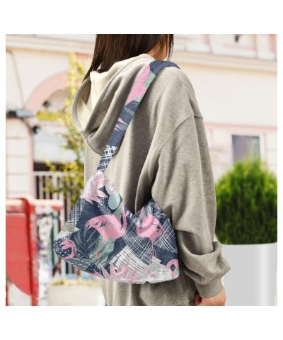 Abstract Flamingo Furry Tote Bag for Women Crossbody Bag Crossbody Bag Purse Casual Handbag with Zipper for Winter $9.45 Totes