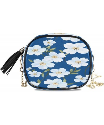 Crossbody Purse Small Crossbody Bags Shoulder Handbags White Flower Blue Background for Women $10.25 Shoulder Bags