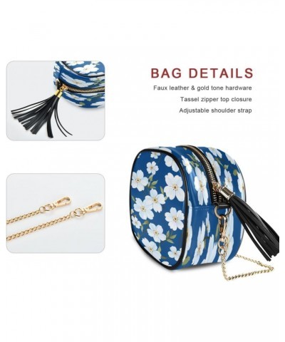 Crossbody Purse Small Crossbody Bags Shoulder Handbags White Flower Blue Background for Women $10.25 Shoulder Bags