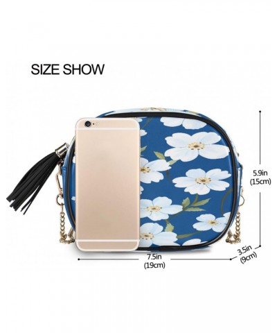 Crossbody Purse Small Crossbody Bags Shoulder Handbags White Flower Blue Background for Women $10.25 Shoulder Bags