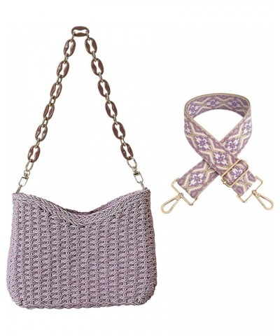 Women's Woven Straw Shoulder Bag Boho Handbag with Guitar Strap Replacement for Summer Beach Purple $19.23 Hobo Bags