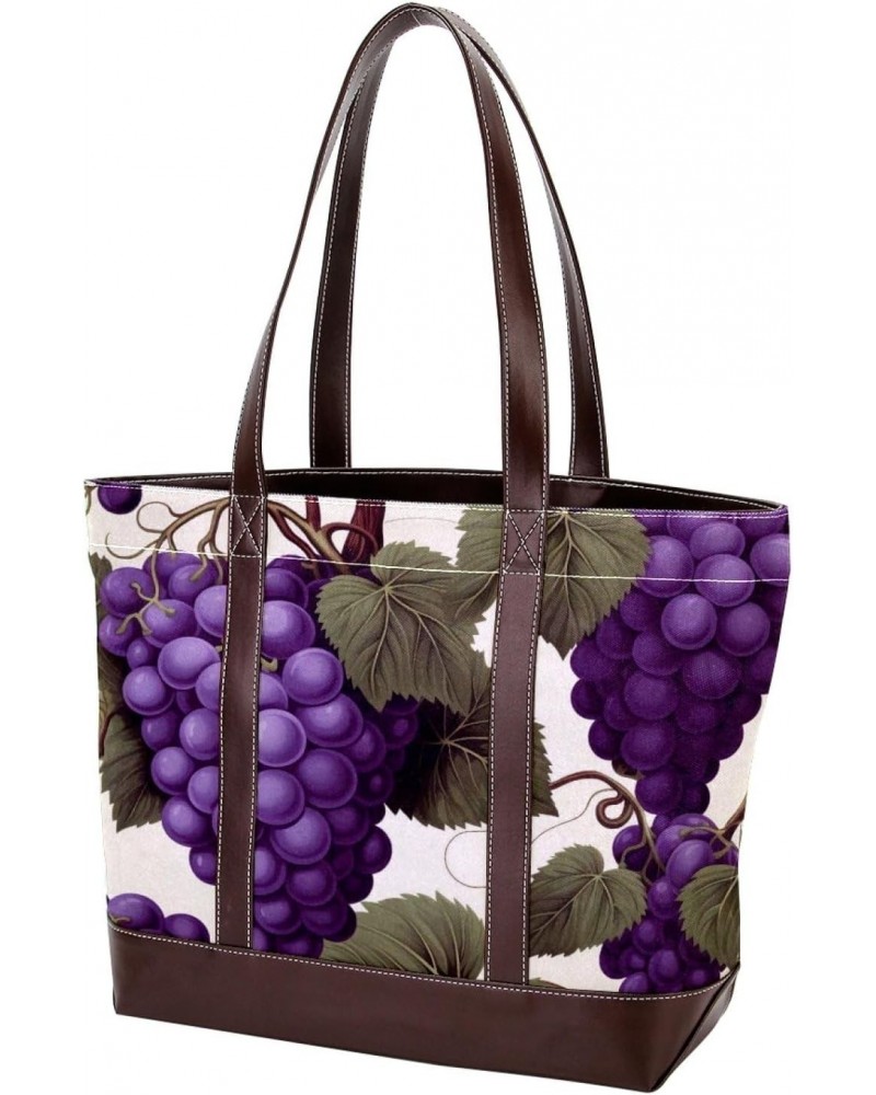 Grapes Canvas Leather Mix Hand-held Tote Bag, 13.3x4.7x12.2 in - Stylish Carryall with Durable Materials $28.79 Totes