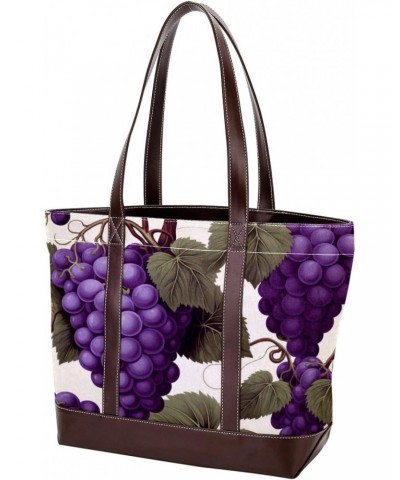 Grapes Canvas Leather Mix Hand-held Tote Bag, 13.3x4.7x12.2 in - Stylish Carryall with Durable Materials $28.79 Totes