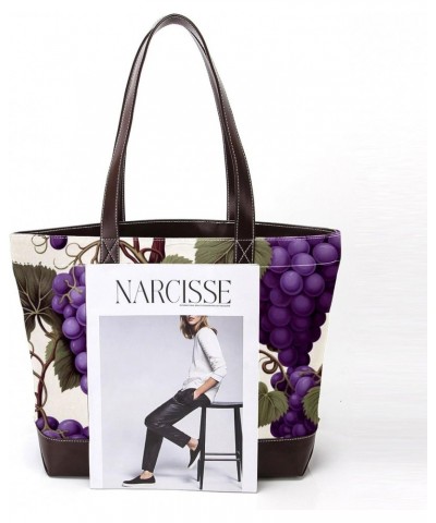 Grapes Canvas Leather Mix Hand-held Tote Bag, 13.3x4.7x12.2 in - Stylish Carryall with Durable Materials $28.79 Totes